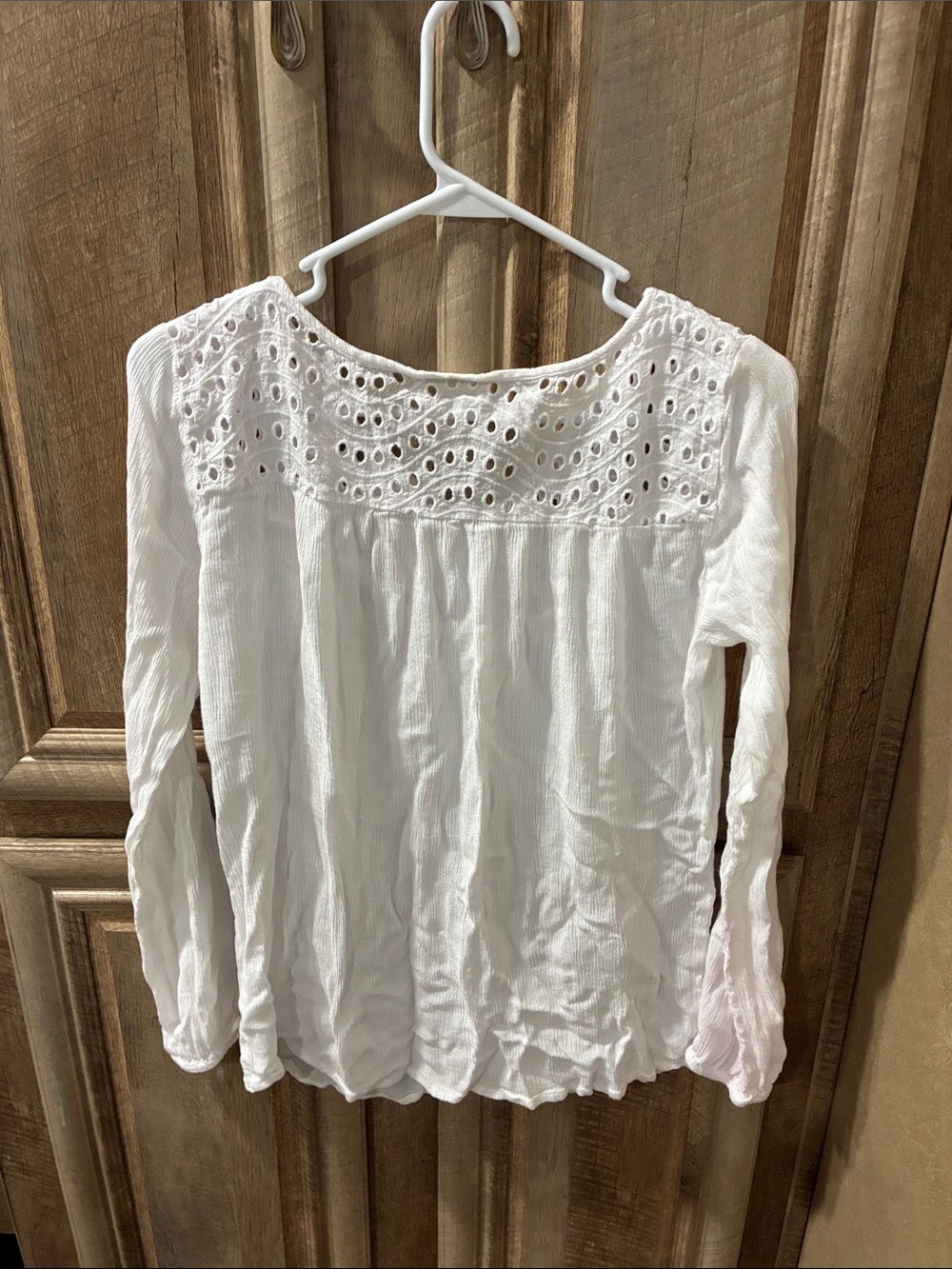 White Eyelet V-Neck Boho Blouse with Lace Detail